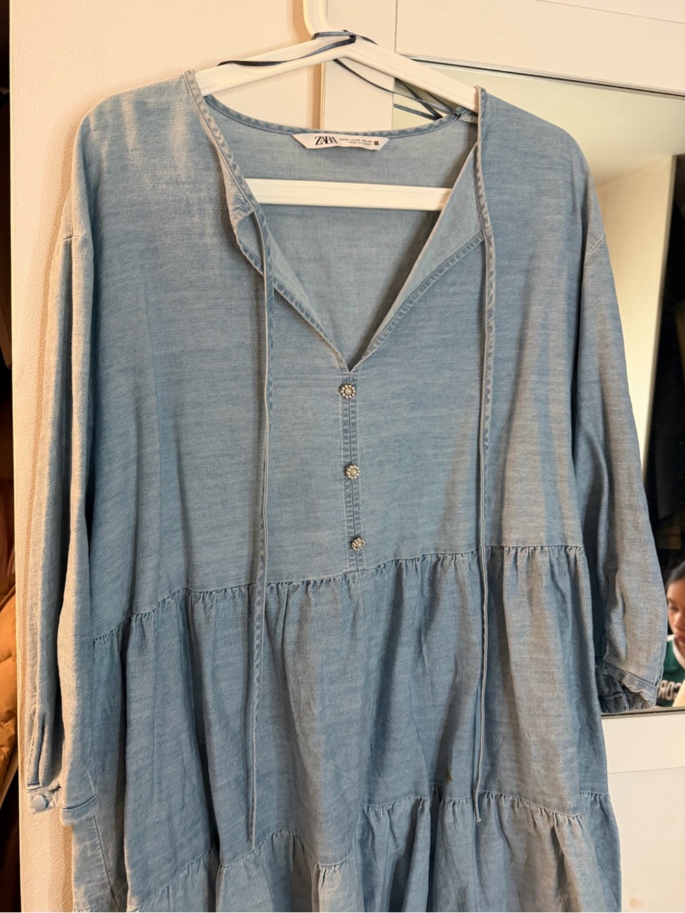 Zara Light Blue Tiered V-Neck Tunic Dress